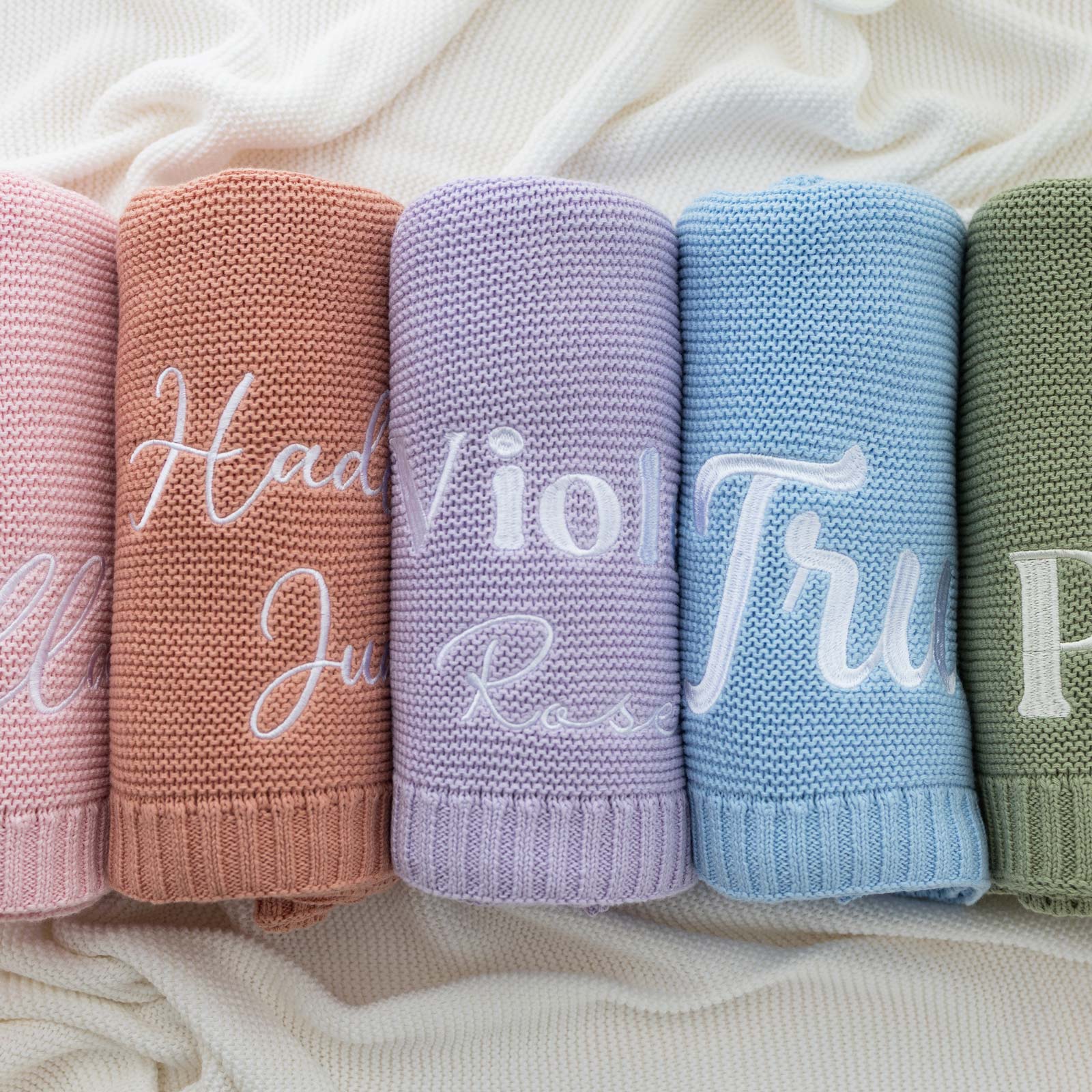 customized Knit Baby Blanket with Embroidered Name - Display purposes only