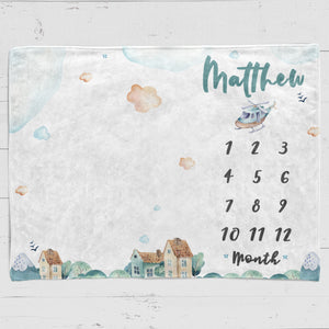 Helicopter Personalized Baby Milestone Blanket, Baby shower gift, Personalized Baby Name Blanket ,watch me grow blanket