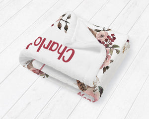 Boho Floral Personalized Baby Milestone Blanket, Baby shower gift, Personalized Baby Name Blanket ,watch me grow blanket