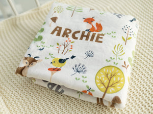 Forest Friends Personalized Baby Name Blanket, Forest Deer and Fox Blankets, Baby shower gift, Baby Girl Blanket, Baby Boy Blanket