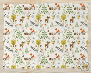 Forest Friends Personalized Baby Name Blanket, Forest Deer and Fox Blankets, Baby shower gift, Baby Girl Blanket, Baby Boy Blanket