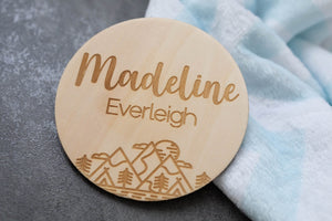Mountain Baby Name Announcement | Wooden Baby Name Announcement Sign | Name Reveal Plaque | Birth Announcement Sign |Baby Shower Gift