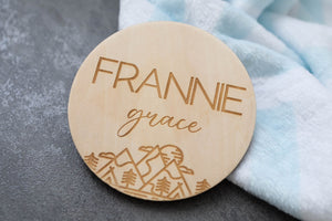 Mountain Baby Name Announcement | Wooden Baby Name Announcement Sign | Name Reveal Plaque | Birth Announcement Sign |Baby Shower Gift