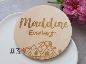 Mountain Baby Name Announcement | Wooden Baby Name Announcement Sign | Name Reveal Plaque | Birth Announcement Sign |Baby Shower Gift