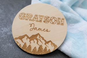 Mountain Baby Name Announcement | Wooden Baby Name Announcement Sign | Name Reveal Plaque | Birth Announcement Sign |Baby Shower Gift