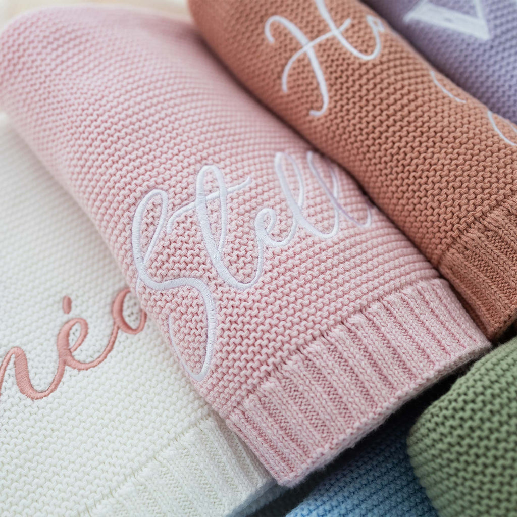 customized Knit Baby Blanket with Embroidered Name - Display purposes only