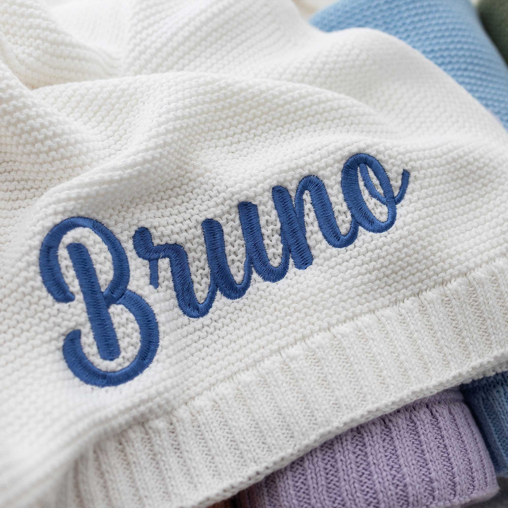 customized Knit Baby Blanket with Embroidered Name - Display purposes only