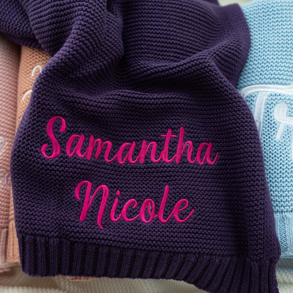 customized Knit Baby Blanket with Embroidered Name - Display purposes only