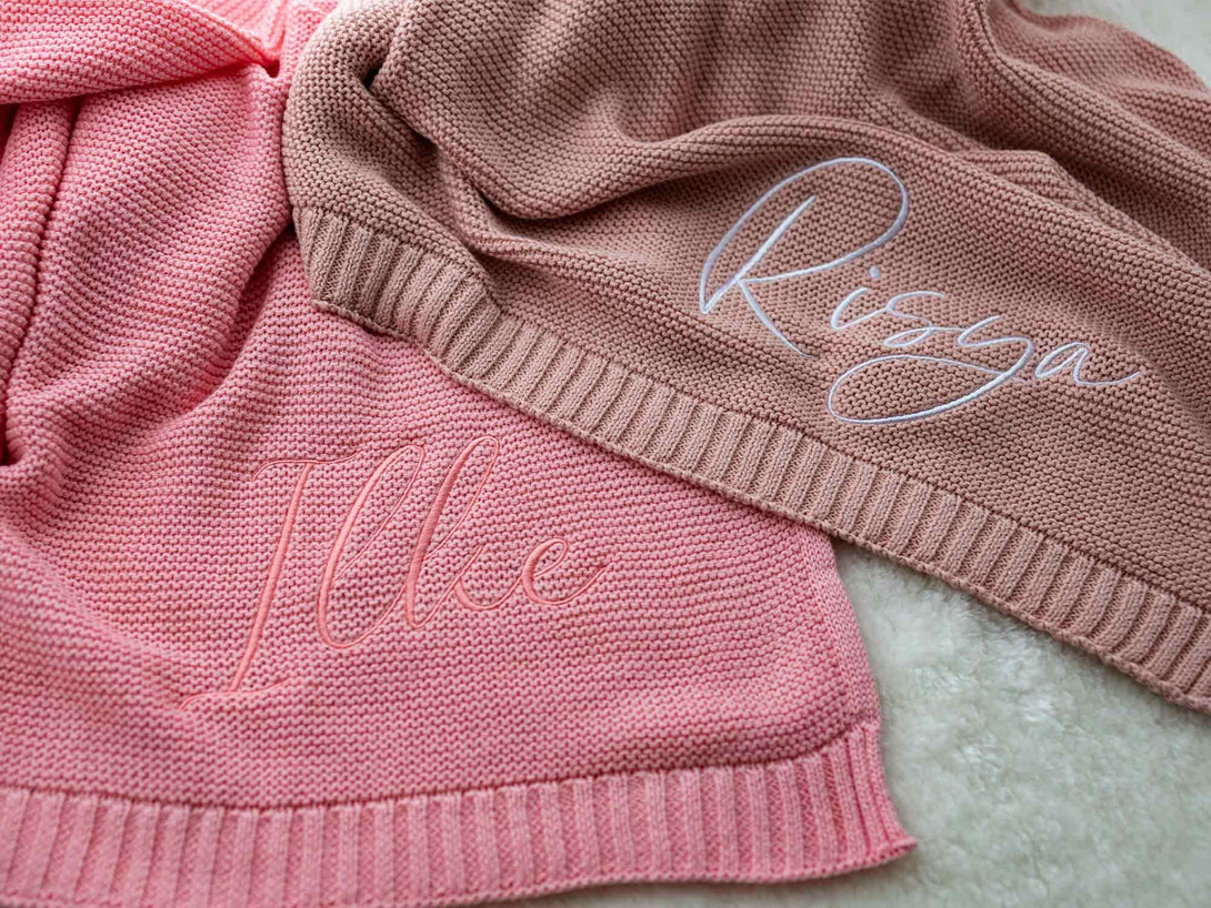 Personalized Knit Baby Blanket | Embroidery Gift for Baby Shower | Stroller Blanket | Monogrammed Newborn Baby Gift | Soft Cotton Knit