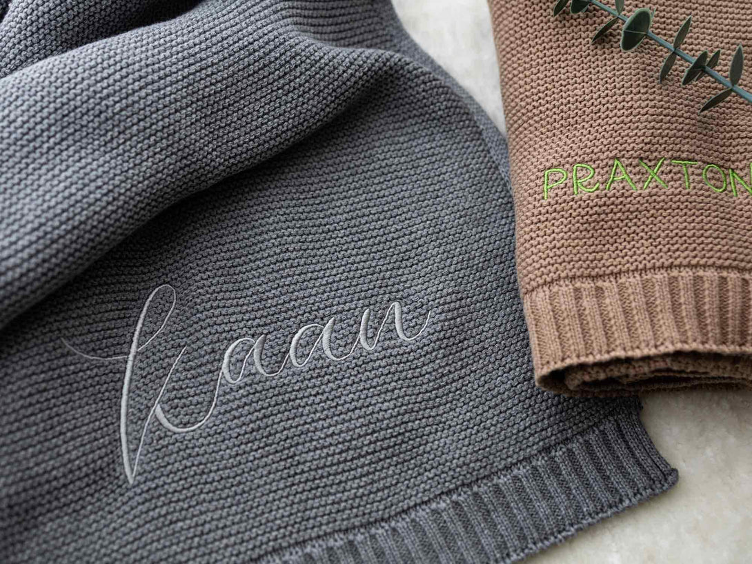 Personalized Knit Baby Blanket | Embroidery Gift for Baby Shower | Stroller Blanket | Monogrammed Newborn Baby Gift | Soft Cotton Knit