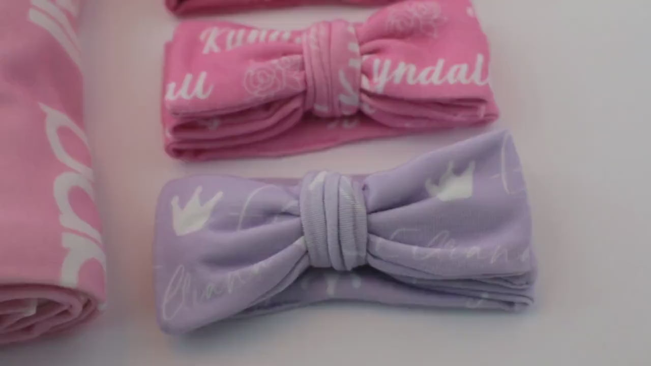 Personalized Newborn Swaddle, Baby Girl Blanket, Custom Baby Hat, Baby Bow, Baby Name Blanket, Baby Swaddle, Baby boy shower gift newborn