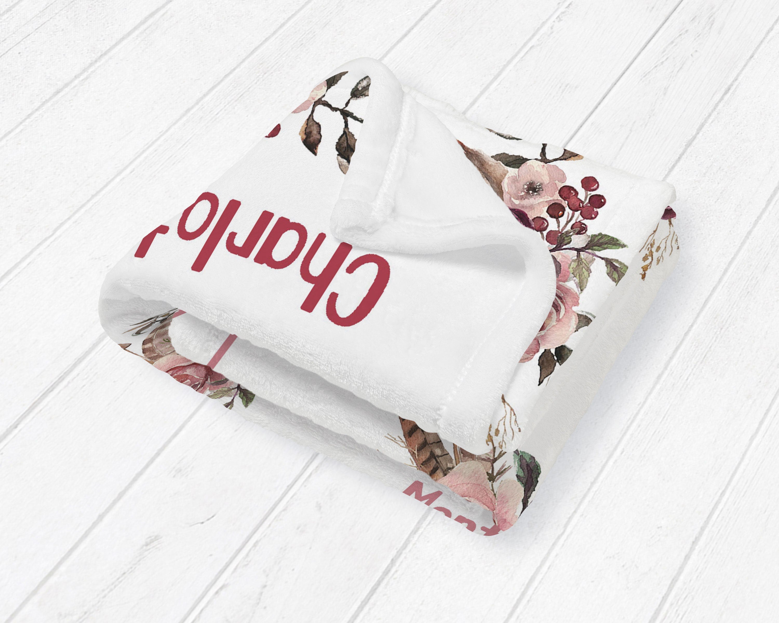 Boho Floral Personalized Baby Milestone Blanket, Baby shower gift, Personalized Baby Name Blanket ,watch me grow blanket